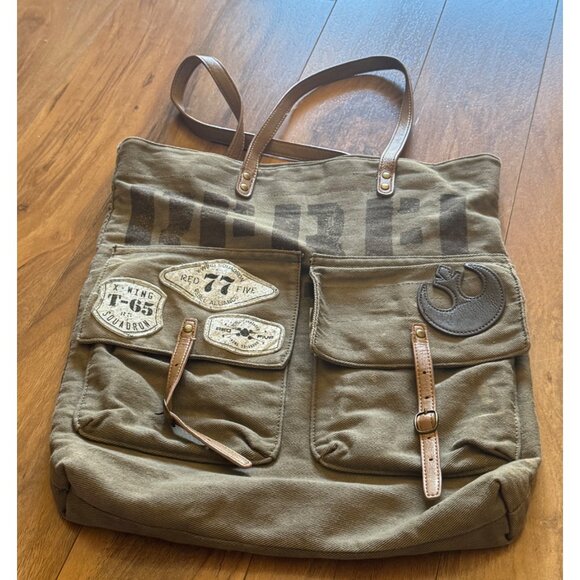 Loungefly Star Wars Rebel Alliance Canvas Tote Bag Leather Straps - Picture 2 of 8